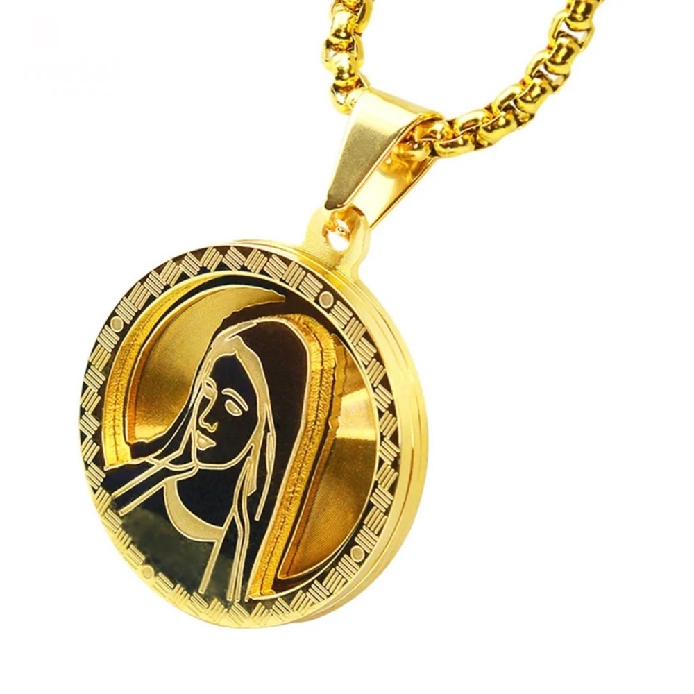 2 COLOR OPTION - Stainless Steel Medallion Virgin Mary Pendant 24" Necklace​